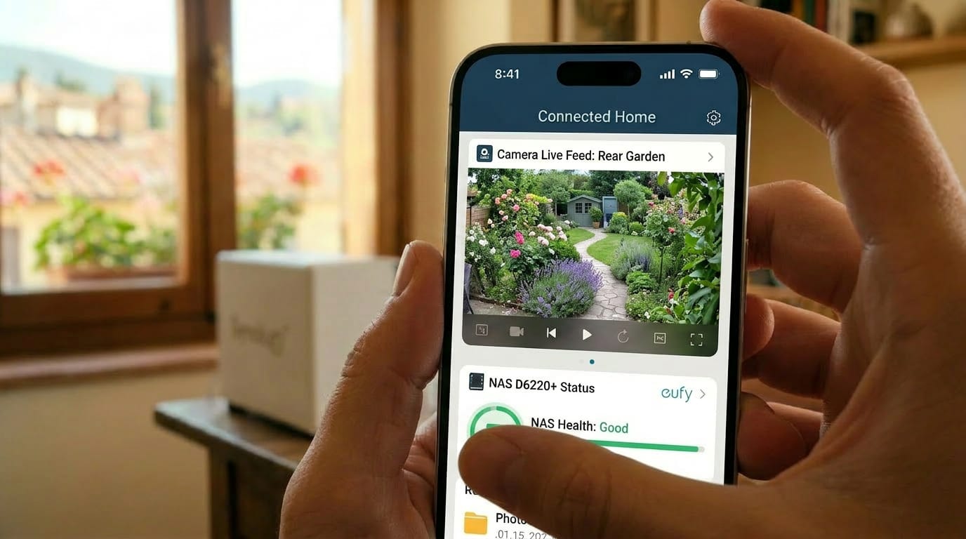 foto: NAS e telecamera smart su una scrivania di casa
